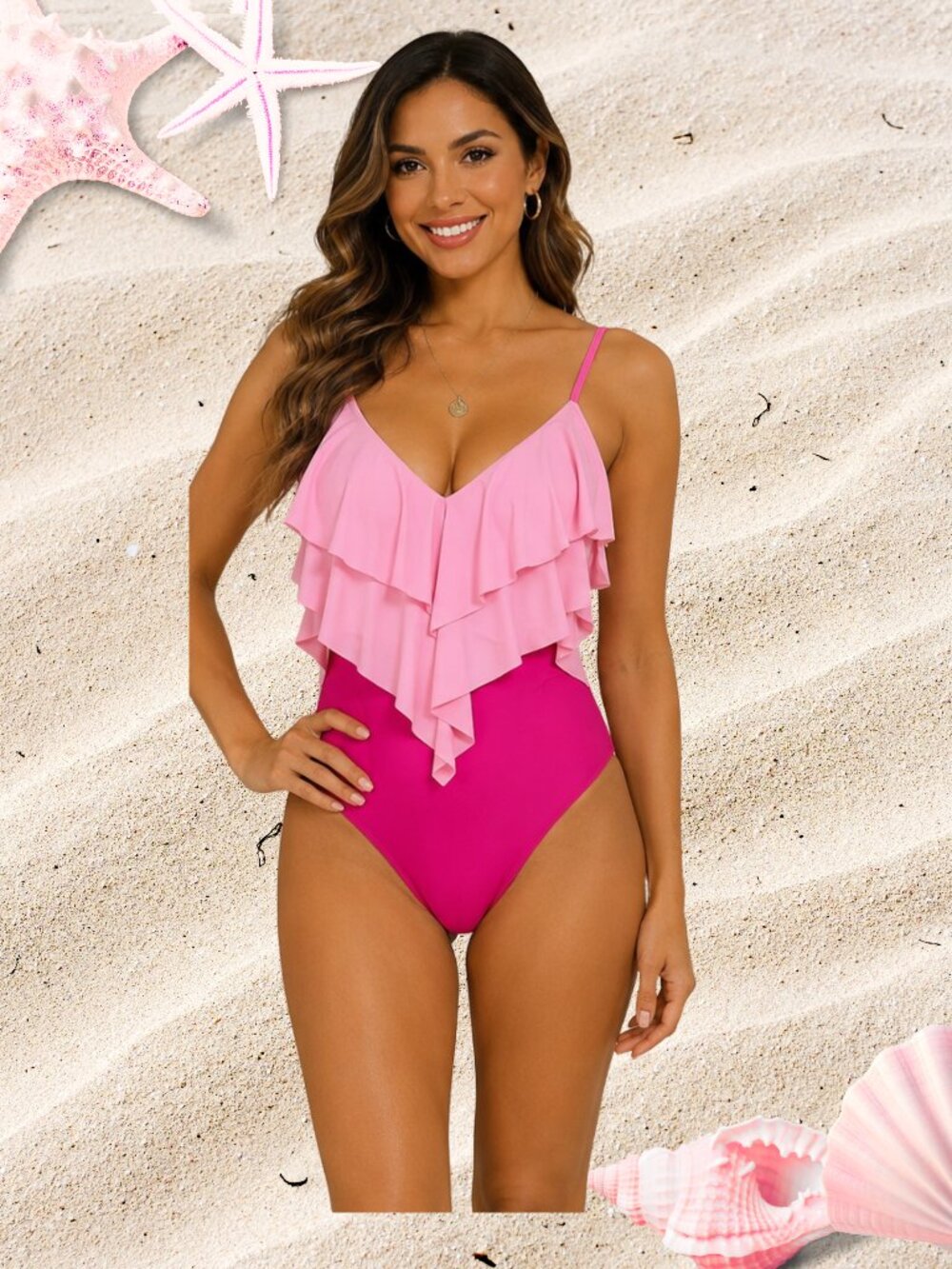 Pink Ombre Ruffle One-Piece Swimsuit with Lace-Up Back (NWOT)